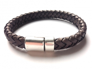 Heren armband leer antraciet